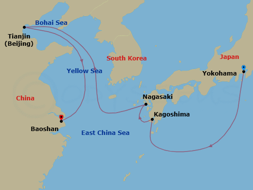 9 Night Beijing, Nagasaki & Kagoshima Route Map