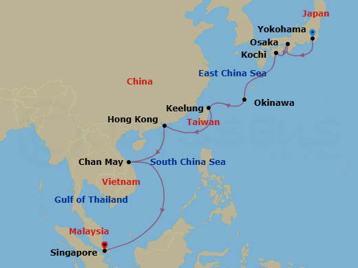 13 Night Tokyo To Singapore Cruise Route Map