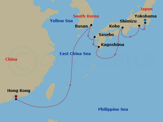 10 Nights Best Of Japan & South Korea Cruise Route Map