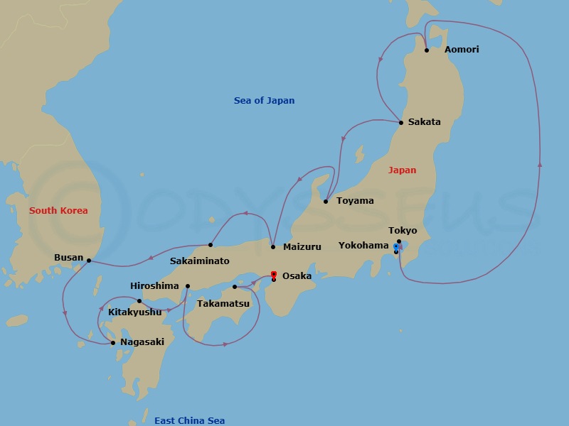 Japan Intensive Cruise: Tokyo, Sakata & Nagasaki Route Map
