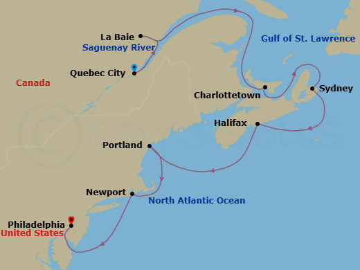 10 Nights Canada & New England - Route Map