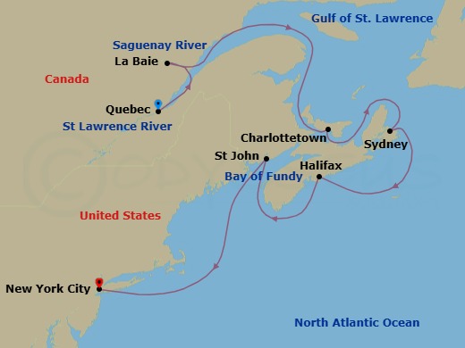 Canada & New England - New York Route Map