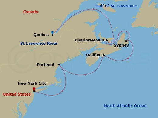 8 Nights Canada & New England - Route Map