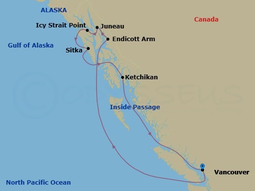 7 Night Alaska Inside Passage Cruise Route Map