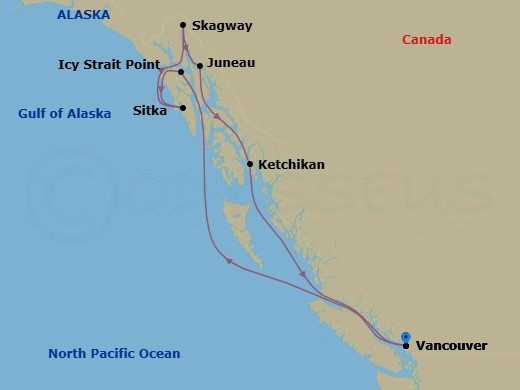 9 Night Alaska Adventure Cruise Route Map