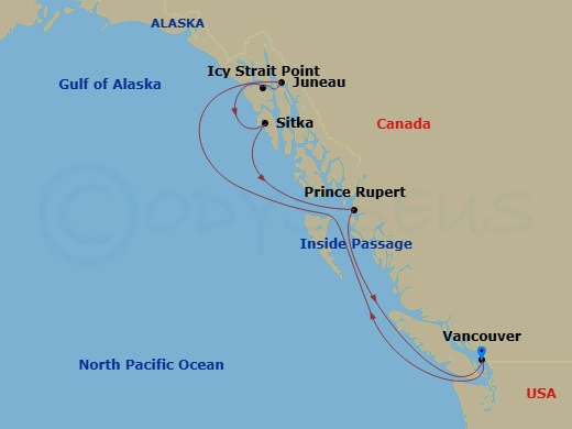 7 Night Alaska Inside Passage Cruise Route Map