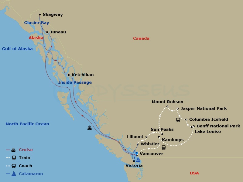 Canadian Masterpiece With Rocky Mountaineer & Alaska Cruise Route Map
