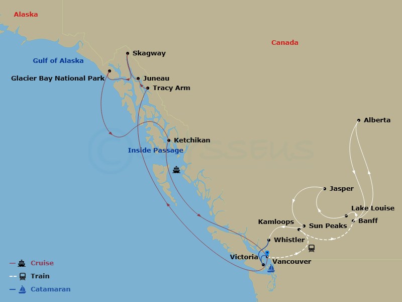 Spirit Of The Rockies With Rocky Mountaineer And Alaska Cruise Route Map