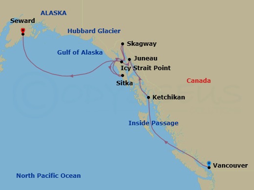 8 Nights Northbound Alaska & Hubbard Glacier Route Map