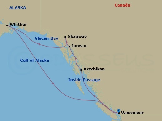 14-Day Denali/Valdez Explorer - Northbound Cruisetour Route Map