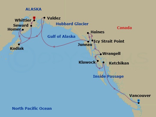 Alaskan Fjords & The Inside Passage Route Map