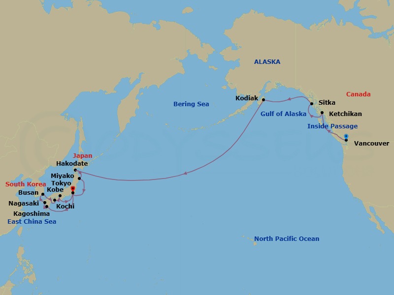 26 Night Alaska Voyage Route Map