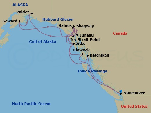 16 Night Alaska Voyage Route Map