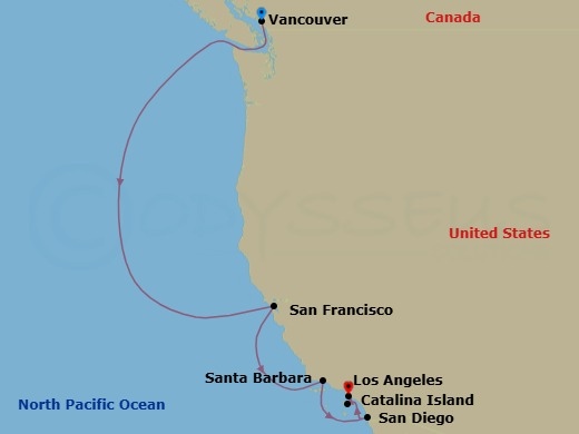 Pacific Coastal: Vancouver To La Route Map