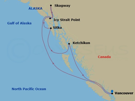 8-Night Alaskan Cruise From Vancouver Route Map