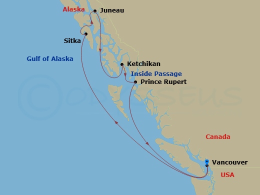 7 Night Alaska Inside Passage Cruise Route Map