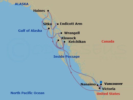 Alaska Cruise: Wrangell, Sitka & Klawock Route Map