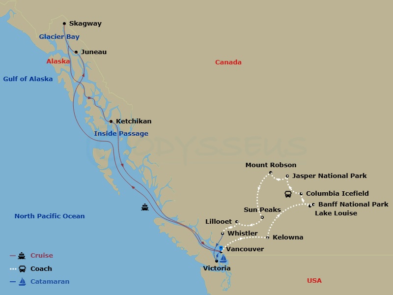 The Canadian Rockies With Alaska Cruise Route Map
