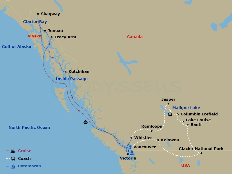 Grand Western Canada Vacation With Alaska Cruise Route Map