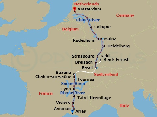 Rhine & Rhône Revealed For Wine Lovers (Northbound) Route Map