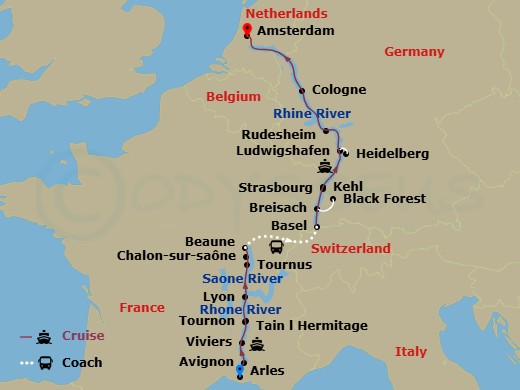 Rhine & Rhône Revealed (Northbound) Route Map