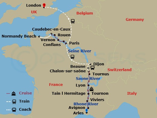 Grand France With 3 Nights In London (Northbound) Route Map