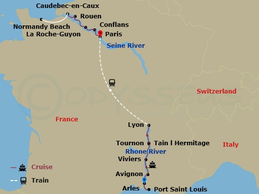 Active & Discovery On The Rhône & Seine (Northbound) Route Map