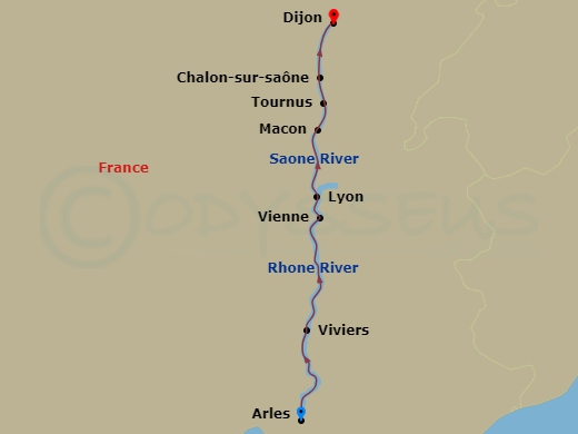 7 Night Essence Of Burgundy & Provence (Wine Cruise) Route Map