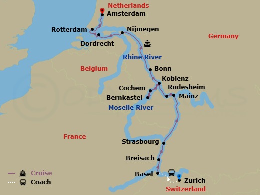 Rhine Castles & Moselle Vineyards Route Map