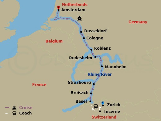 Zurich - Lucerne With Tulips & The Rhine Route Map